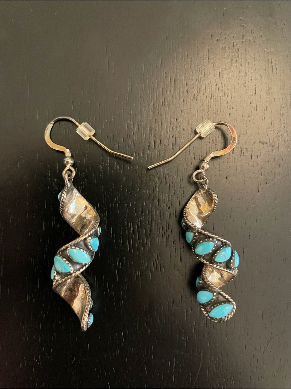 Turquoise Spiral Drop Earrings / Sterling Silver Spiral Drop - Women Jewelry